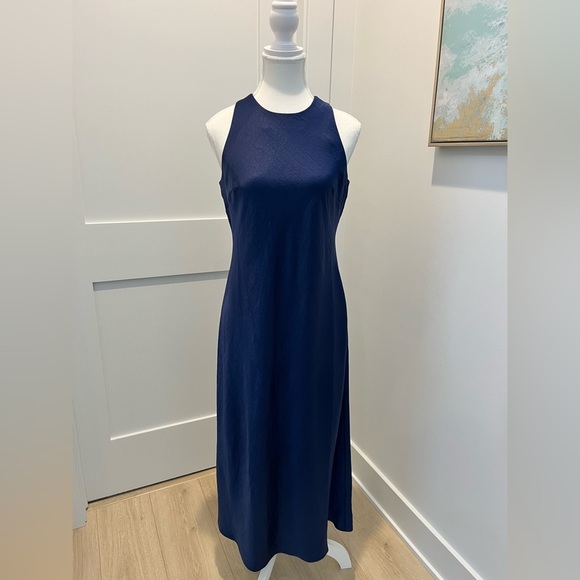 Madewell Deep Cobalt Satin Jeweltone Sleeveless Midi Flowy Dress NEW NS238 sz 0 - Picture 5 of 11
